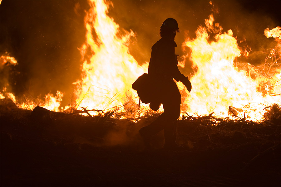 a firefighter during a wildfire