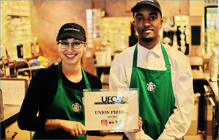 Starbucks staff members supporting UFCW5